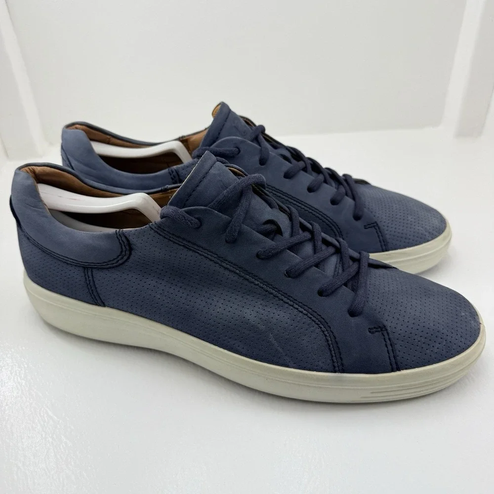 ECCO Soft 7 Street Navy Blue Perforated Leather Sneakers Men's US 12.5 EU 46